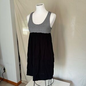 Black & White Striped Sleeveless Dress Buttons baby doll racerback ruffle large